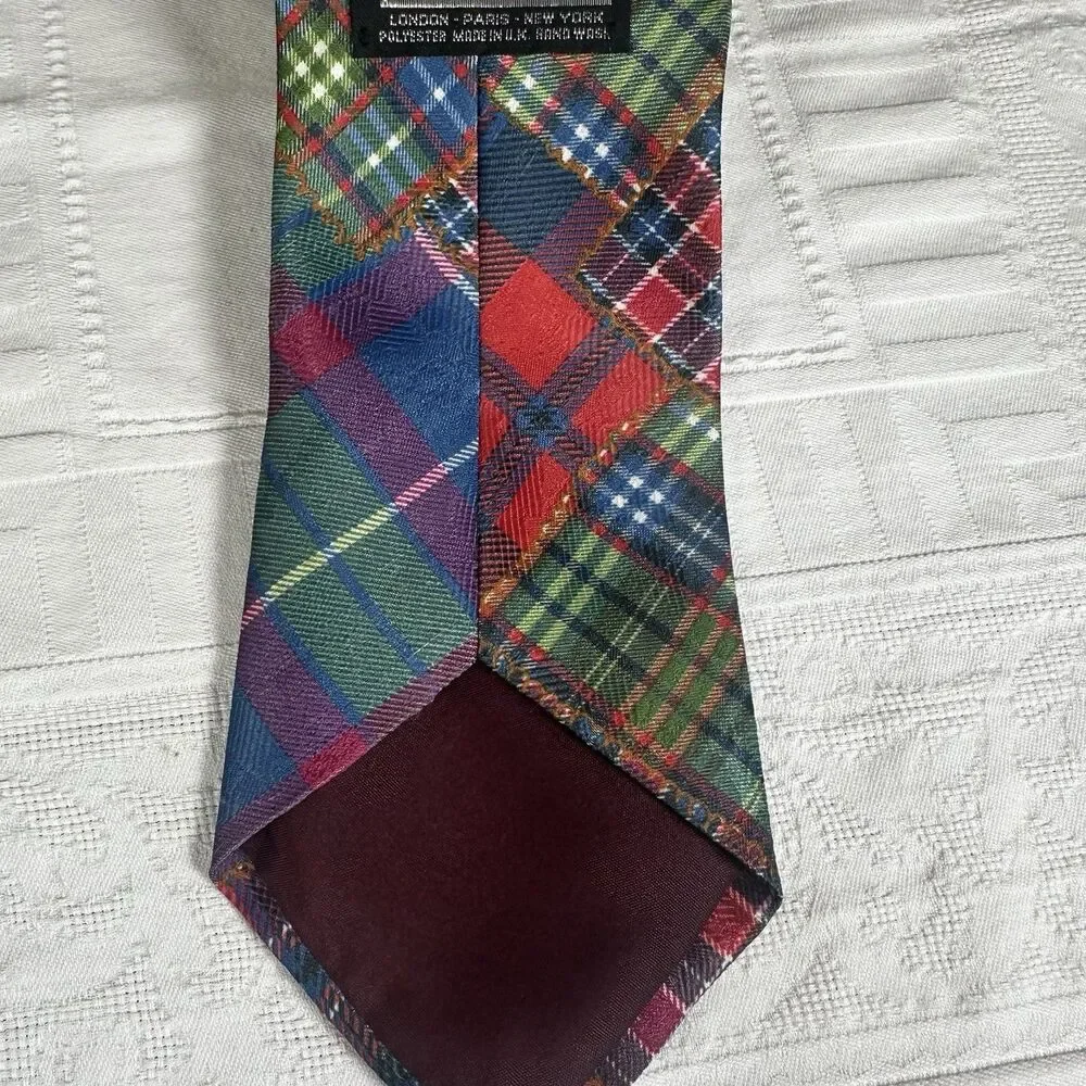 Vintage Jacques Estier Multicolor Plaid Neck Tie Polyester Made In UK